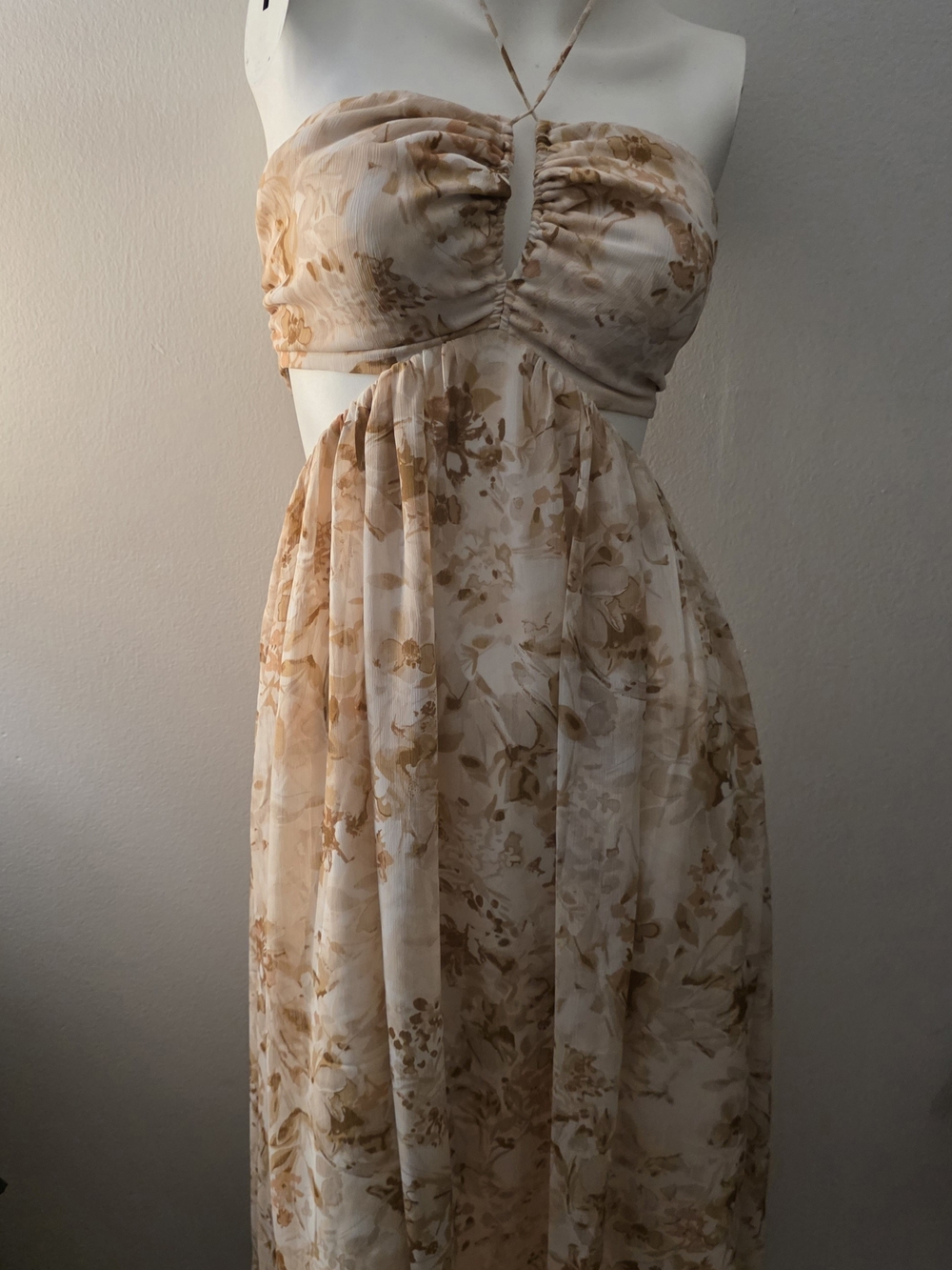 Willow Strapless Floral Maxi Dress in Cream and Gold